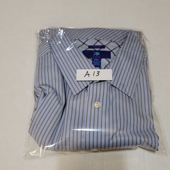 EGARA Shirt Mens XXL 2XL Blue White Striped Button Up Dress Shirt Cotton - Picture 15 of 15